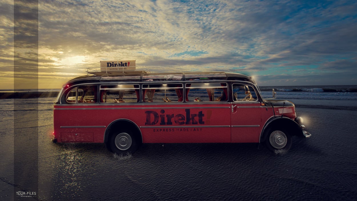 fotomontage oldtimer bus